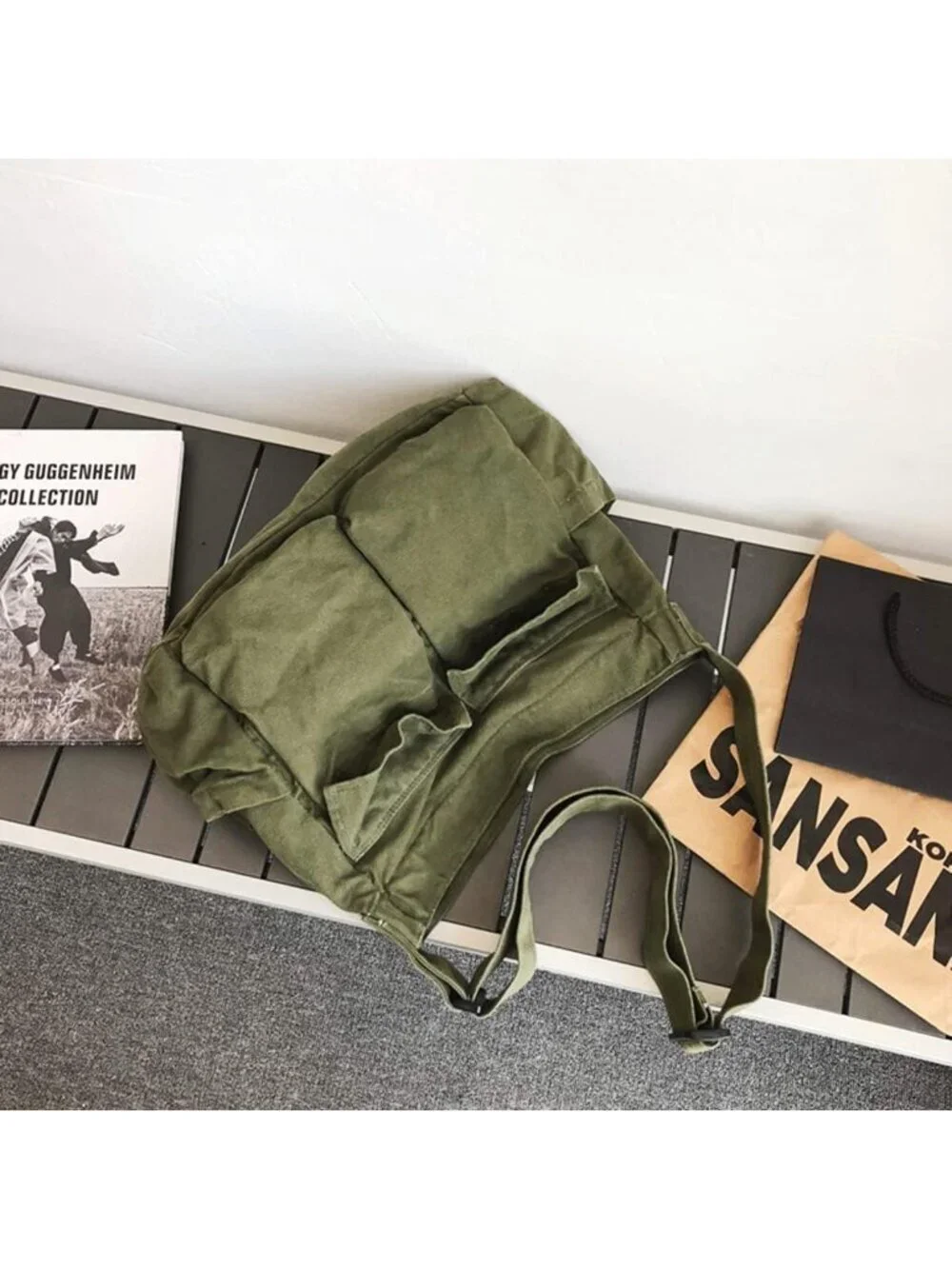 Women's Green Travel Canvas Zipper Crossbody Shoulder Laptop Bag